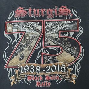 Sturgis SD 75th Anniversary Black Hills Rally T Shirt Main Street 2015 Men's Lg